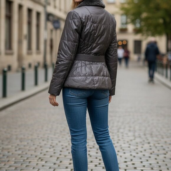 NY&CO Jacket Faux Fur Trim Packable Nylon Puffer Jacket size S color Silver - Picture 2 of 10